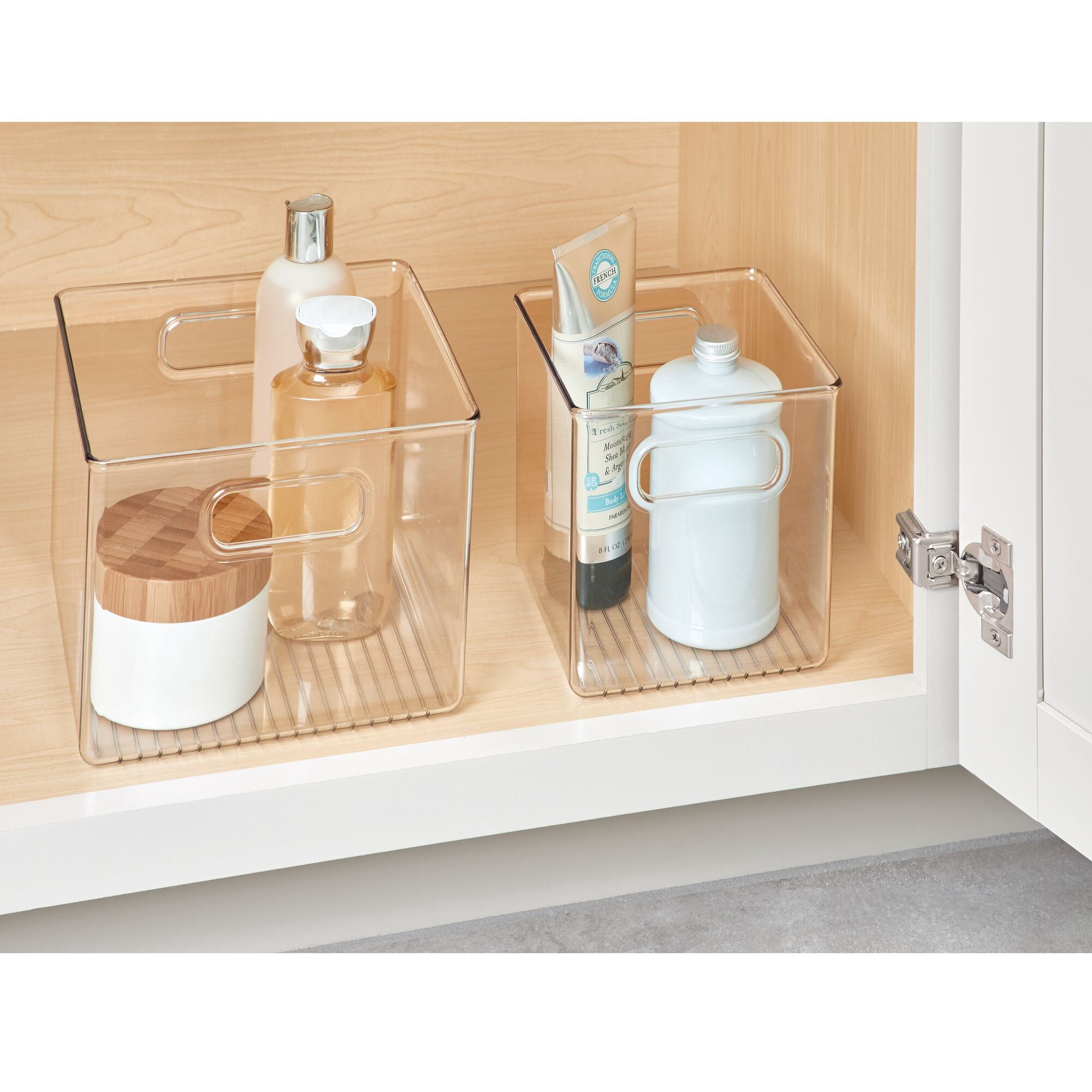 iDesign Stackable Bathroom Cabinet Organizer with Handles, Clear