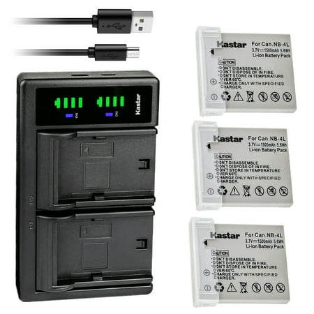 Kastar 3-Pack Battery and LTD2 USB Charger Replacement for Canon PowerShot SD970 IS  PowerShot SD1000  PowerShot SD1100 IS  PowerShot SD1400 IS  PowerShot TX1  PowerShot ELPH 100 HS Cameras