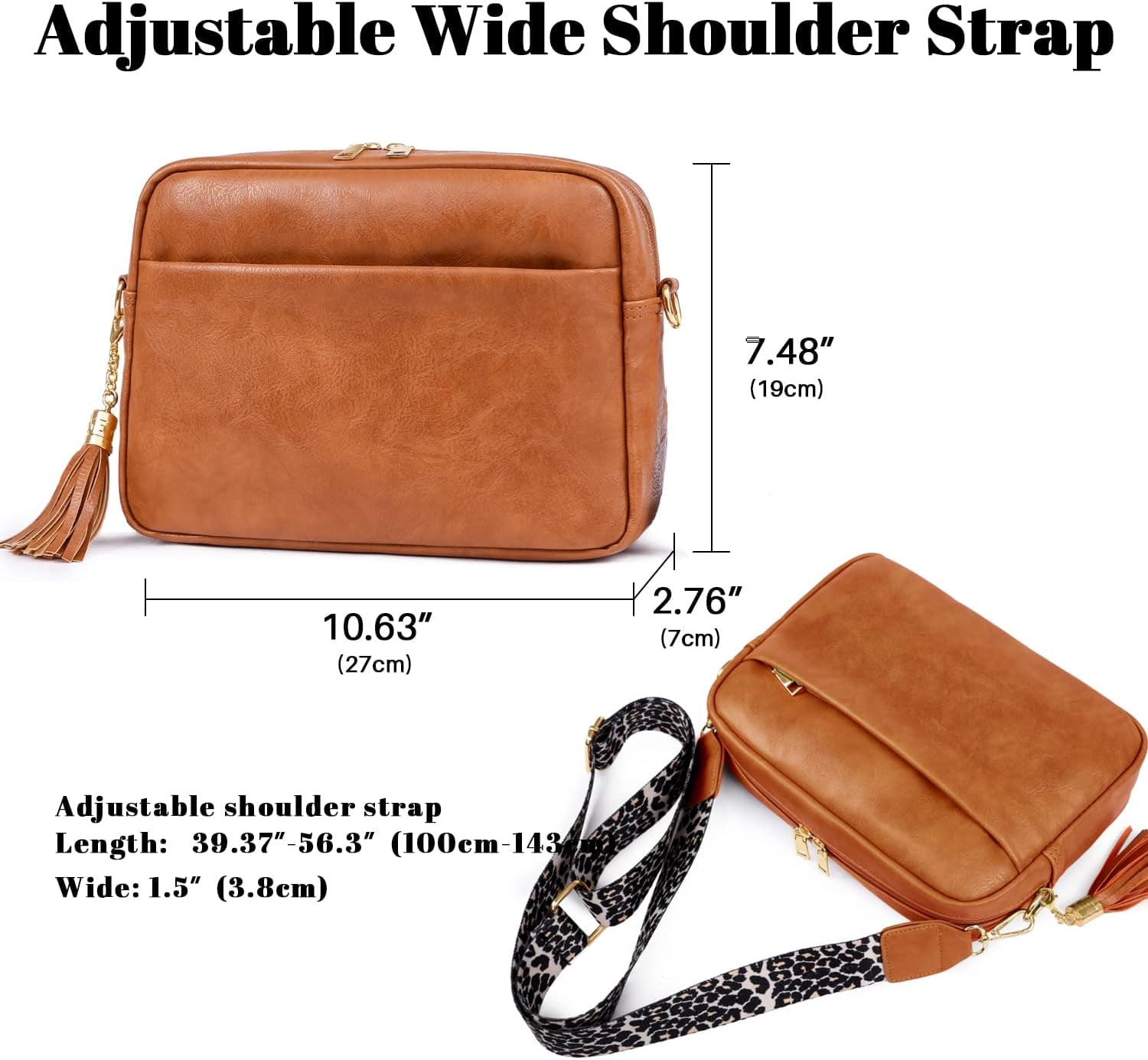 Crossbody Bag for Women Vegan Leather Shoulder Purse with Leopard Adjustable Strap Midsize Zipped Handbag