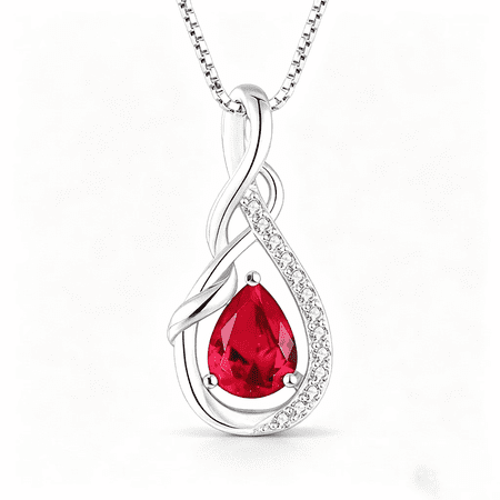 925 Sterling Silver Infinity Teardrop January Birthstone Necklace for Women, 18k White Gold Plated