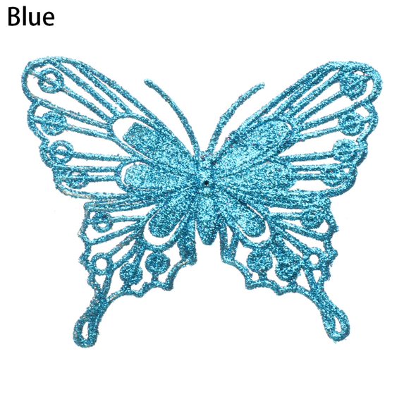 New Gold Powder Glitter New Year Decor Christmas Butterfly Fake Butterfly Christmas Tree Decorations Home Xmas Ornaments BLUE