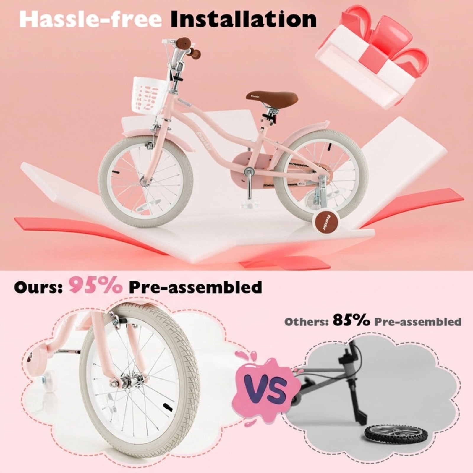 Redsmile Kids Bike 12 Inch with Training Wheels for Boys Girls Ages 3-4 Years, Toddler Bicycle with Adjustable Seat and Carbon Steel Frame, 99 lb Capacity Beginner Bike, Pink