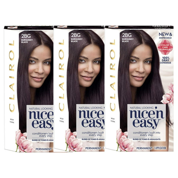 Clairol Nice 'n Easy Permanent Hair Color, 2BG Burgundy Black, 3 pack -  