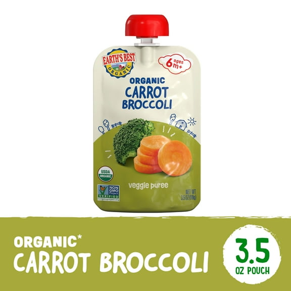 Earth's Best Organic Stage 2 Baby Food, Carrots Broccoli Veggie Puree, 3.5 oz Pouch