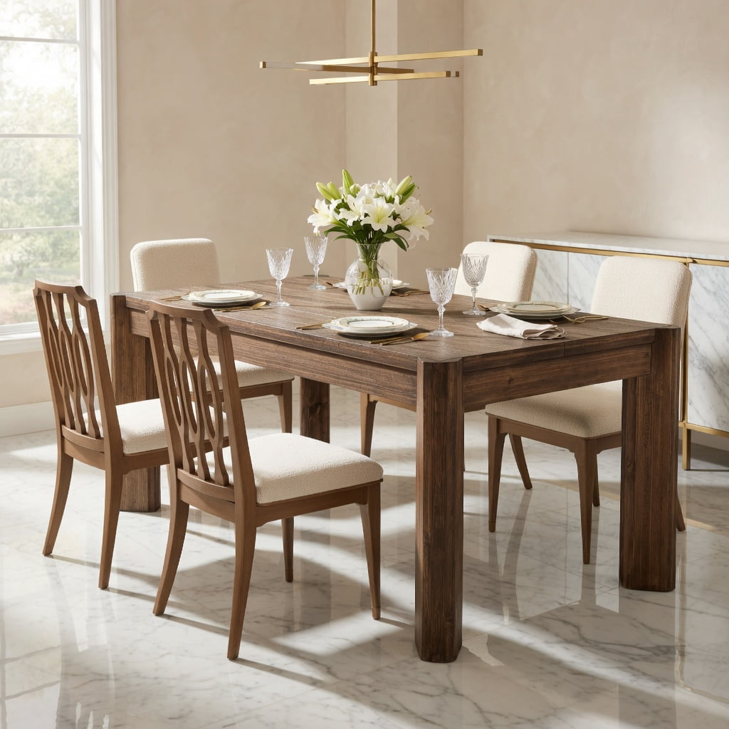 Hommoo 63 Inch Solid Wood Farmhouse Dining Table for 6, Kitchen Table with Sturdy Heavy-Duty Legs, Scratch-Resistant Surface, Walnut