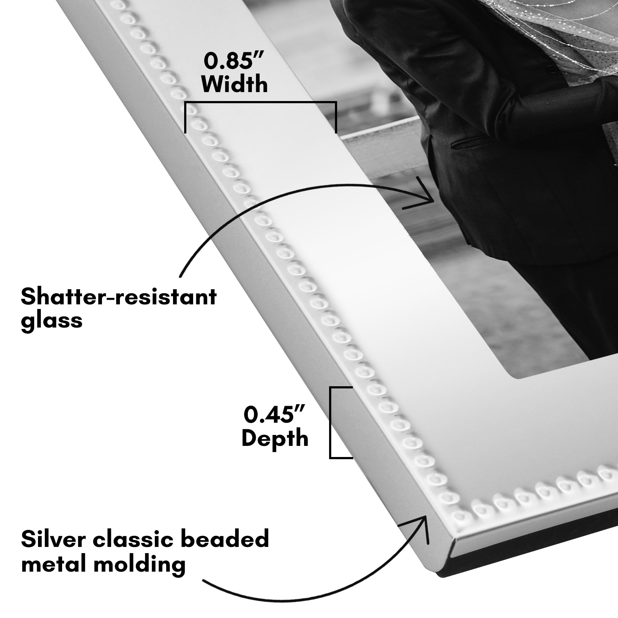 Americanflat 5x7 Picture Frame with Shatter-Resistant Glass Metal Beaded Style Detailing Elegant - Silver