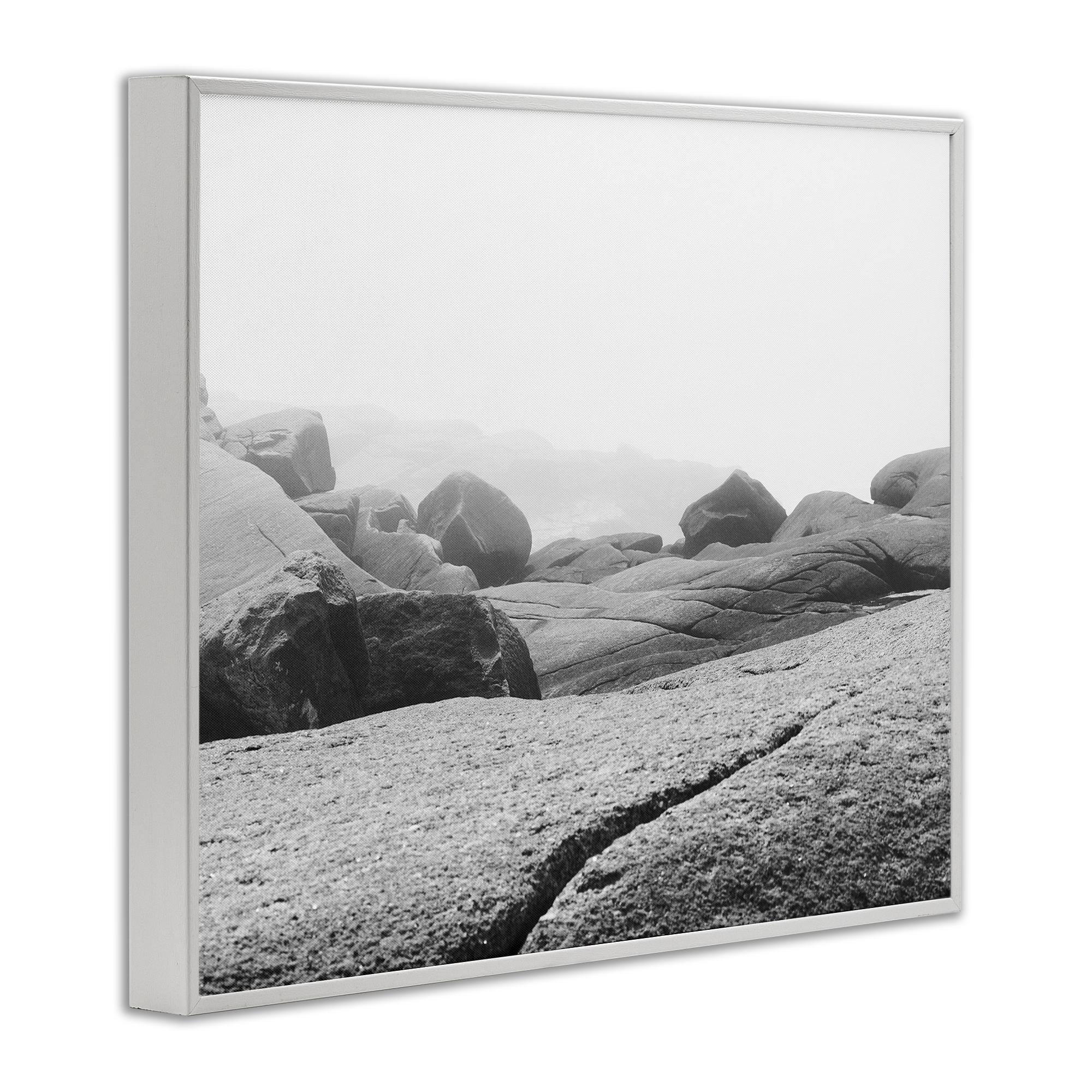 Rocks at Peggy's Cove White Framed Giclee Art, design by Clive Branson