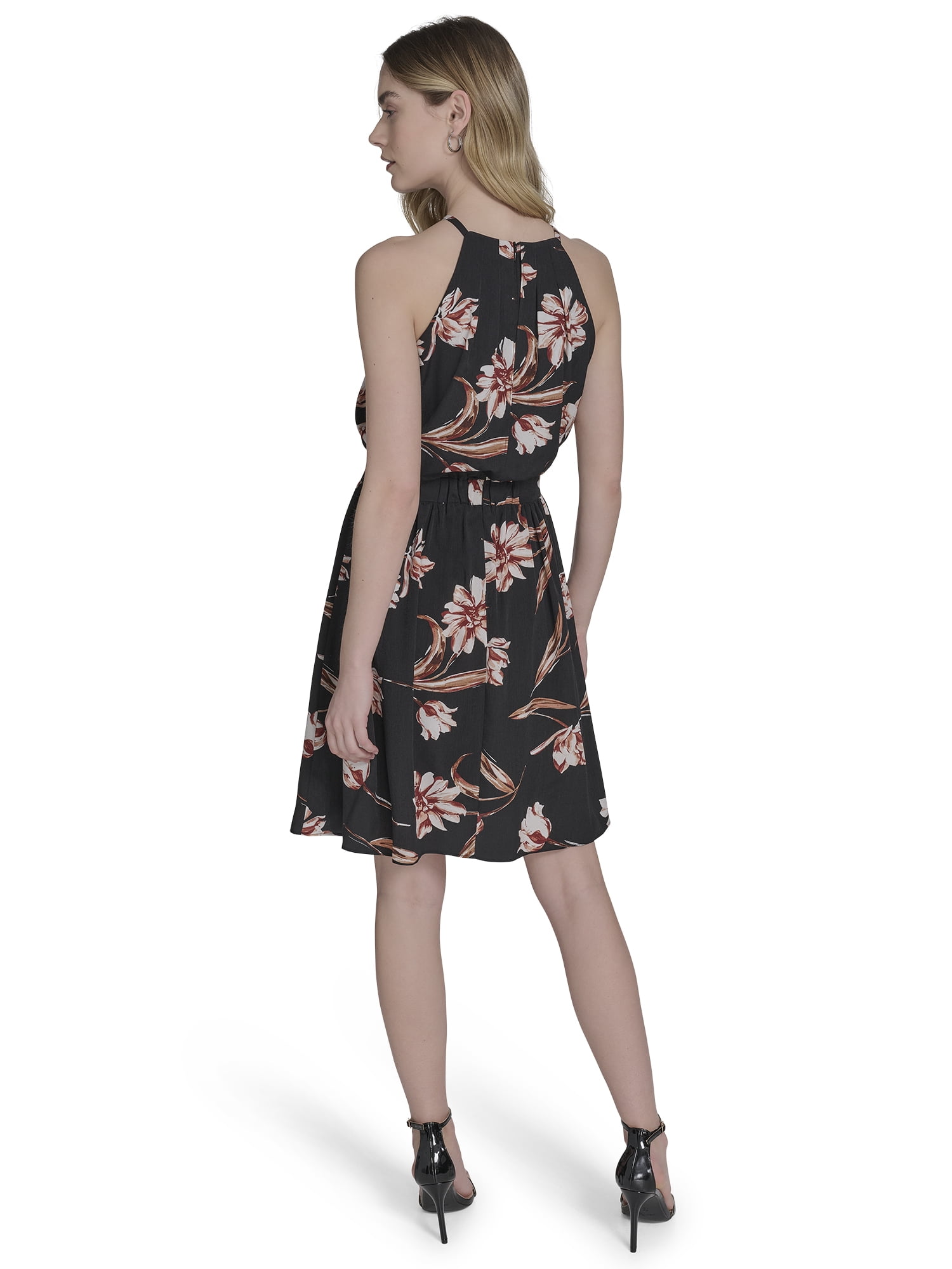 Falling Flowers Women's Halter Neck Mini Dress, Sizes XS-XL