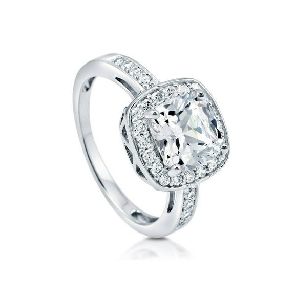 BERRICLE Sterling Silver Halo Wedding Engagement Rings Cushion Cut Cubic Zirconia CZ Ring for Women, Rhodium Plated Size 10