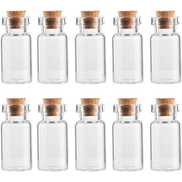 10 piezas de tapón de corcho para botella de vidrio, decoración DIY, mini botella de vidrio, mini tarro de mensaje, corcho, pequeña botella de deseos de vidrio para fiesta de boda (10 ml-10 piezas)