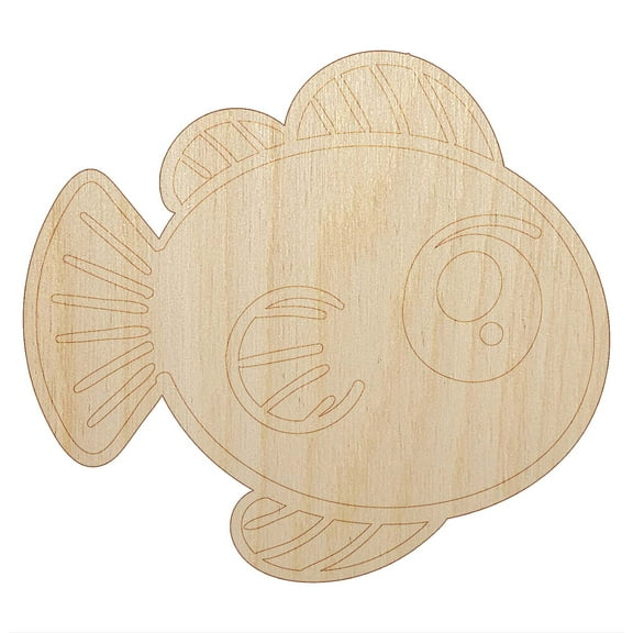 Kawaii Fish Wood Shape Unfinished Piece Cutout Craft DIY Projects - 4.70 Inch Size - 1/8 Inch Thick