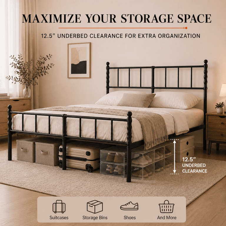 Auroral Zone Queen Metal Platform Bed, Industrial Black photo 6