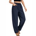 thumbnail image 5 of Women's Wide Leg Cropped Pants, Casual Elastic Drawstring Waisted Pants With Pockets, Harem Style Trousers,Navy,M, 5 of 7