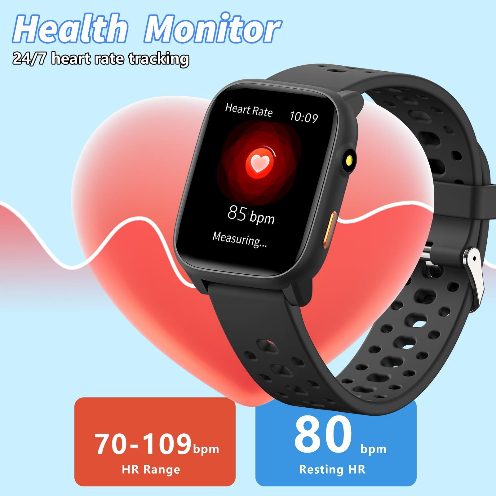 Kids Smart Watch 1.85" Upgrade - Fitness Tracker with Heart Rate Sleep Monitor Pedometer, 100+ Sports Modes, 12 Puzzle Games, Activity Tracker for Boys Girls Teens Aged 6-15 Outdoor Fun (Black)