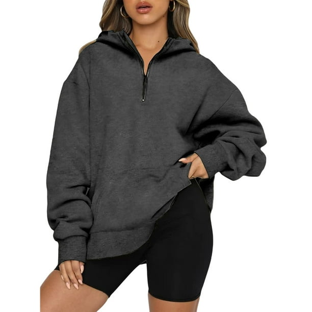 Sudaderas con capucha para mujer con media cremallera de gran tamaño con capucha y trajes de moda de otoño Y2k ropa de color sólido de manga larga