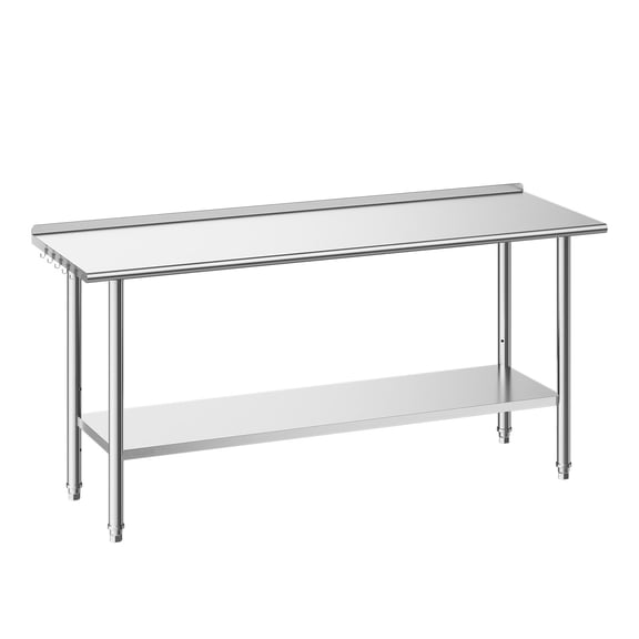 VEVOR Stainless Steel Work Table, 24x72 Inch Food Prep Table with Backsplash, Commercial Kitchen Workstation with Adjustable Undershelf, Metal Heavy Duty Utility Worktable, for Restaurant Home