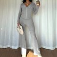 thumbnail image 5 of Wutalume Women's Slim Fit 2-Piece Set, Solid Color Zippered Top and Long Pants, Casual Fall and Spring Tracksuit Outfit,Light Gray S, 5 of 6