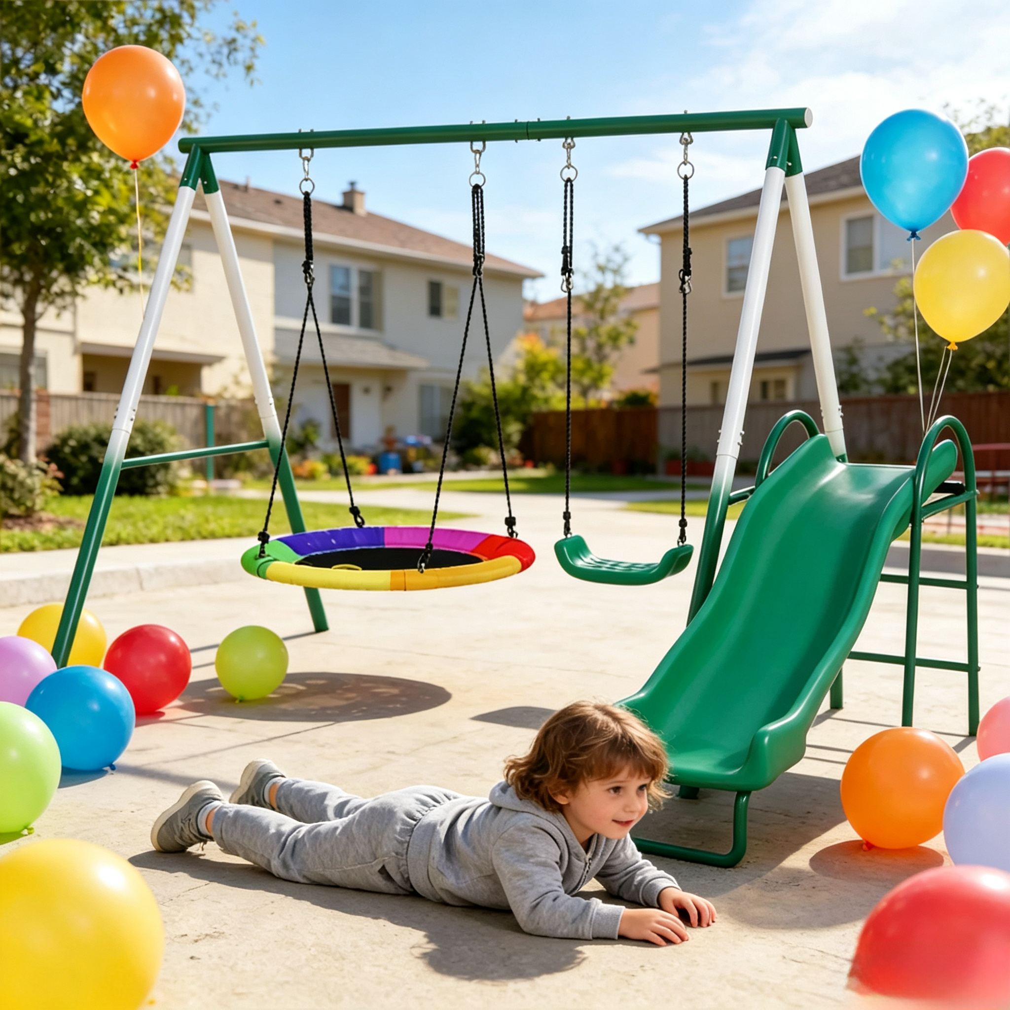 Kids Swing Set with Saucer Swing Seat Slide 265 lbs Capacity A-Frame Steel for Backyard Ages 3-8