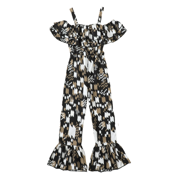 Mikrdoo 10 Years Big Girls Jumpsuits Staps Summer Lotus Leaf Collar