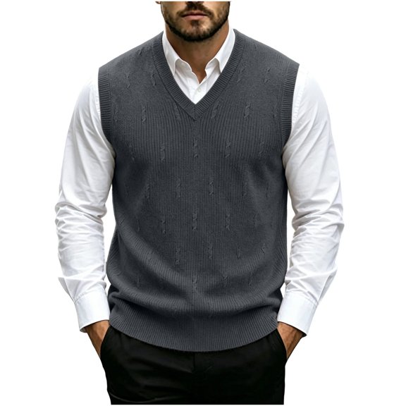 Atogsazn Mens V Neck Knitted Sweater Casual Sleeveless Vest Pullover Fall Winter Tank Tops Outerwear Gray XXL Fashion