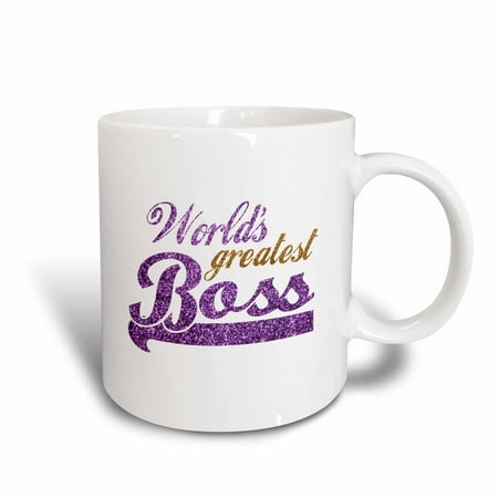 3dRose Worlds Greatest Boss - Best work boss ever - purple and gold text - faux sparkles matte glitter-look, Ceramic Mug,