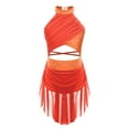 thumbnail image 1 of Raenseen Robe de Danse Ballet Jazz pour Filles, Justaucorps de Patinage Artistique, Strass Brillants, Robe de Bal Sans Manches, Orange Fluorescent 12, 1 of 5