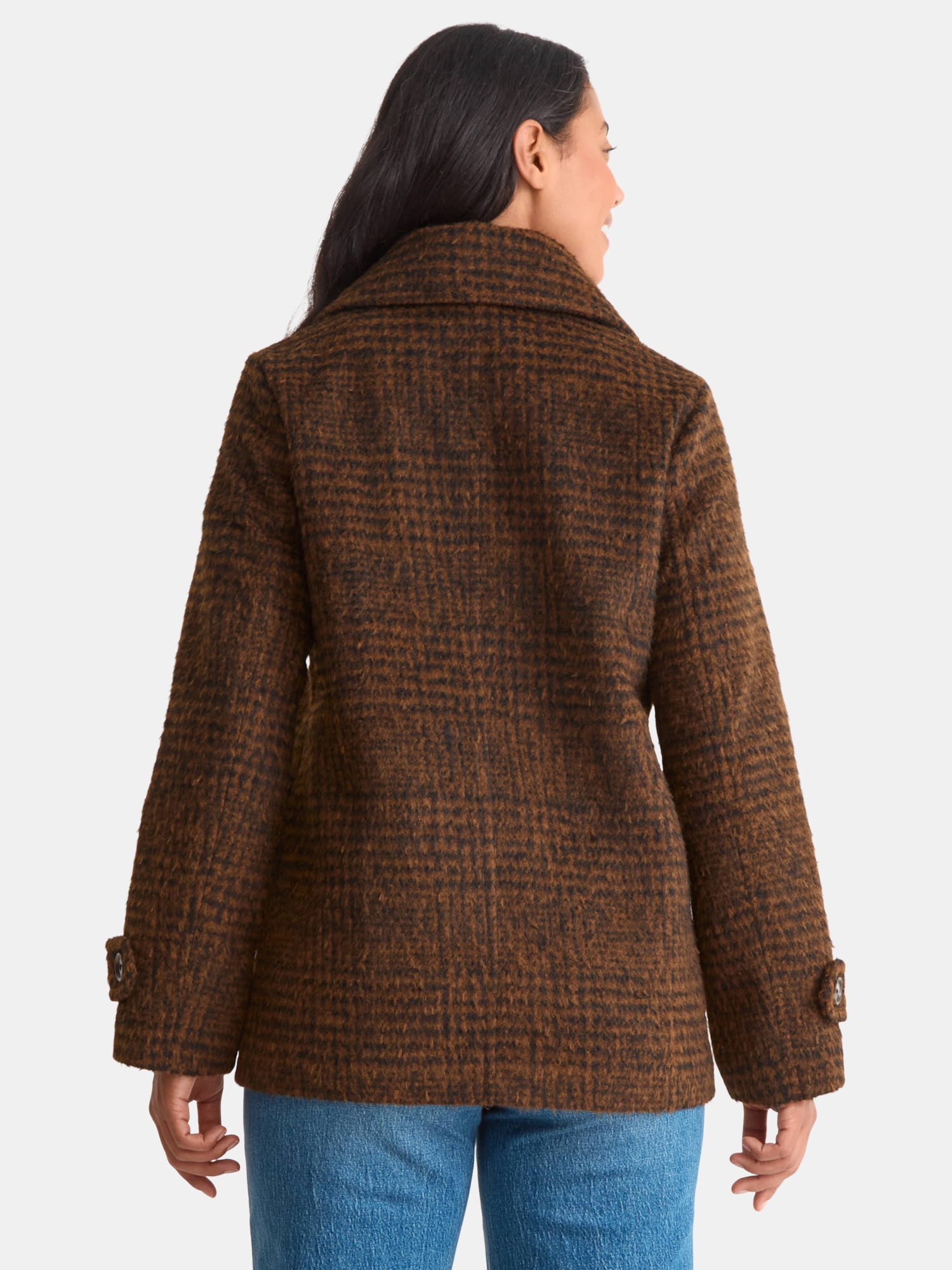 Time and Tru Women's and Women's Plus Faux Wool Peacoat, Sizes XS-2X