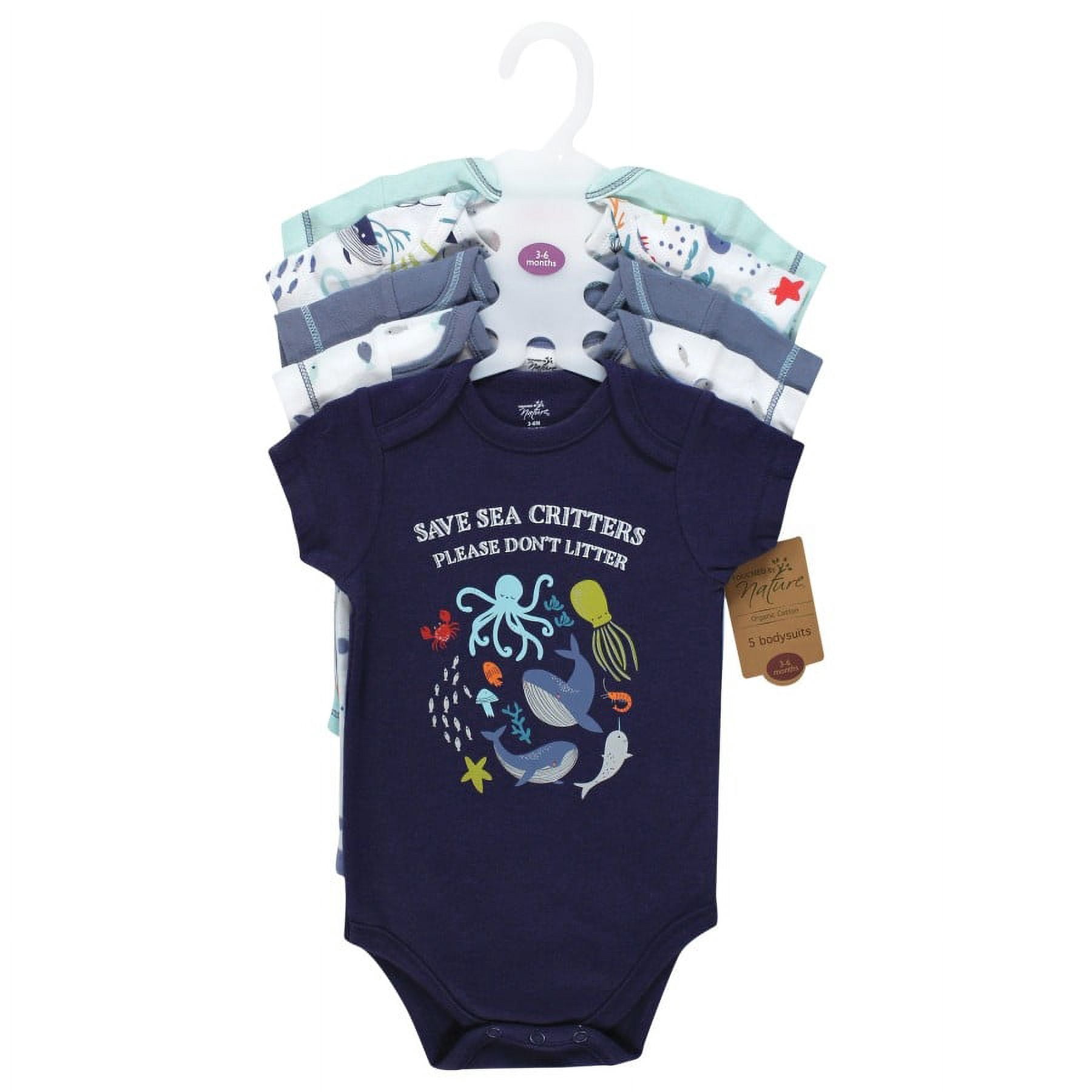 Touched by Nature Organic Cotton Bodysuits, Sea Critters, 0-3 Months