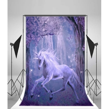 Image of MOHome Unicorn Backdrop 5x7ft Fairy Forests Fantasy Trees Wonderland Elf Little Girl Princess Portraits Children Birthday Background Baby Shower Theme Party Kids Room Wallpaper Toddlers Shoots Props