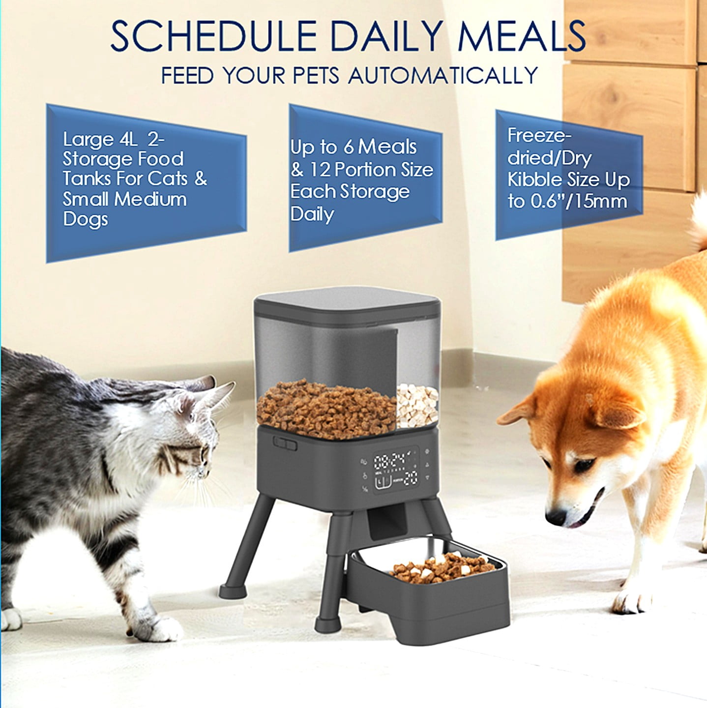Programmable Automatic  Dry Food Feeder for Cats  & Dogs with Stainless Steel Bowl, 4L