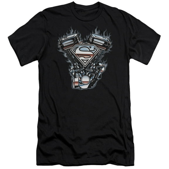 Superman V Twin Logo Premium Adult Slim Fit 30/1 T-Shirt Black