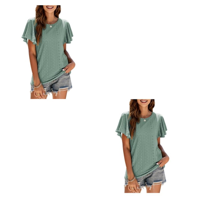 Minnieouse Camiseta de mujer con volantes de Color sólido cuello estética linda blusa suelta fiesta noche Club verano Top niñas ropa Type23 NO23