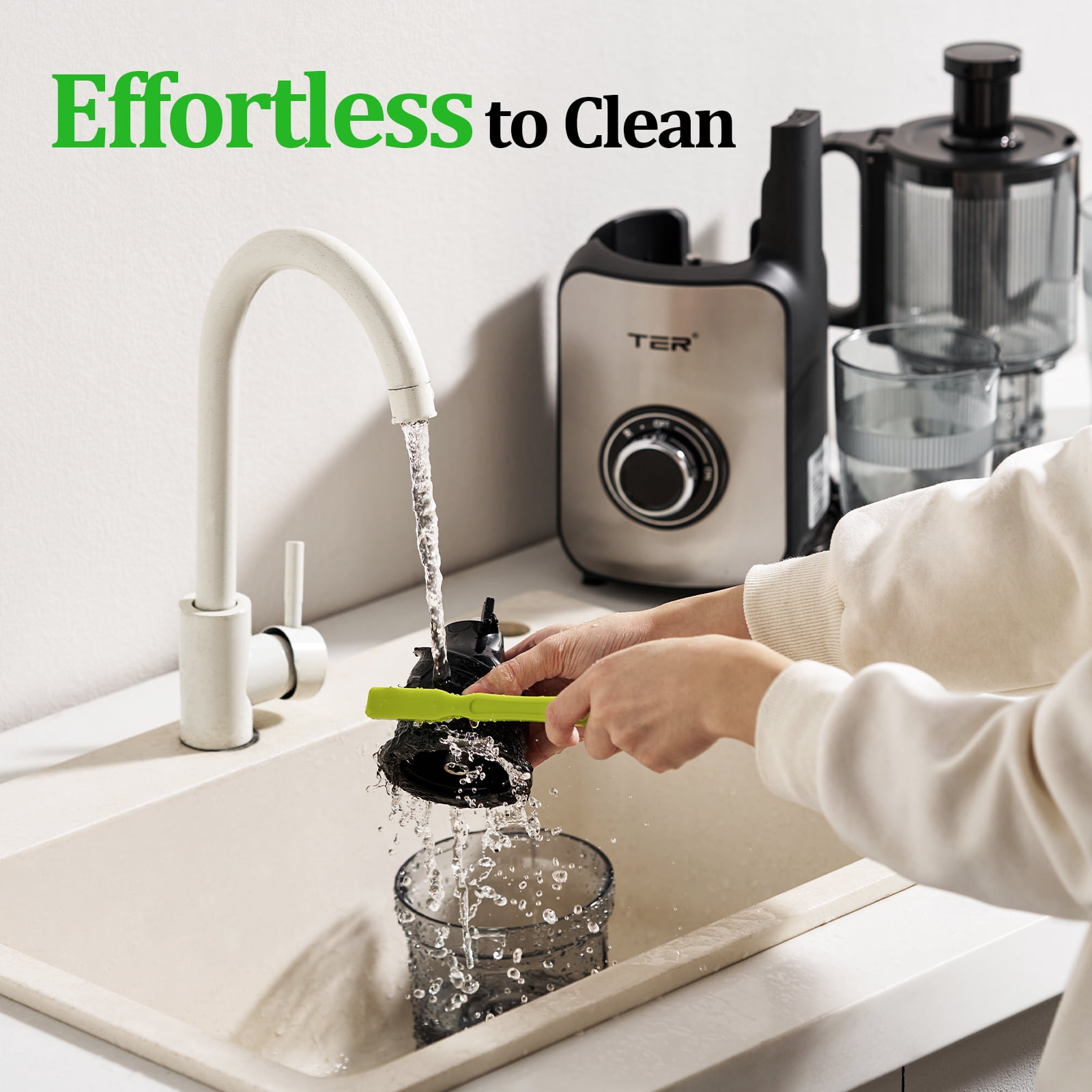 Juicer Machines, TER Cold Press Juicer With 5'' Wide Chute, Stainless Steel Slow Masticating For Vegetables & Fruits, High Juice Yield, Easy To Clean, Includes 2 Cups, Silver