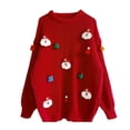 thumbnail image 2 of Women Sweater Women Christmas Sweater Santa Claus Xmas Hat Decor Loose Fit Knitting Tops Round Neck Long Sleeve Autumn Winter Sweater Autumn Winter, 2 of 8