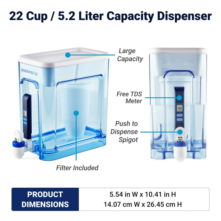  ZeroWater 22-Cup Ready-Read 5-Stage Water Filter Dispenser with  Instant Read Out - 0 TDS IAPMO Certified to Reduce Lead, Chromium, and  PFOA/PFOS: Home & Kitchen