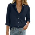 thumbnail image 2 of Button Down Shirt for Women Long Sleeve Blouses Tops Business Loose Fit Casual Work Outfits Navy 2XL, 2 of 6