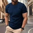 thumbnail image 2 of VSSSJ Crewneck T-Shirts for Men Short Sleeve Casual Muscle Fit Waffle Texture Shirt Summer Basic Solid Color Athletic Gym Fitness Tee Tops Navy XXL, 2 of 6