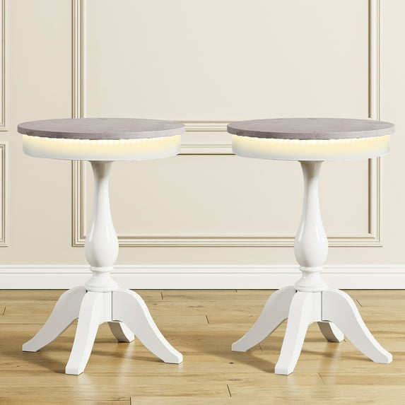 WAMPAT Nightstand with Warm yellow light for bedroom,End Side Table for Living Room,White and Faux Marble