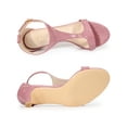 thumbnail image 4 of BLISSFUL STEP Women's Shoes T-Strap Embossed Kitten Heel Buckle Closure Open Toe Dress Sandals Pink 7, 4 of 7