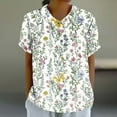thumbnail image 2 of Summer Linen Tops for Women Floral Printed Loose Fit Casual T Shirts with Collar Plus Size Beach Outfits S-5XL (M, White), 2 of 5