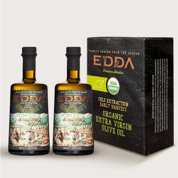 EDDA Extra Virgin Olive Oil 500ml (16,9oz)/2pcs SET, 0,4% acid, Cold Extracted, Gold Medals Awards Winning Olive Oil