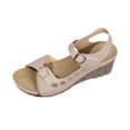thumbnail image 3 of THDHVS Wedge Sandals for Women,Womens Sandals Dressy,Women Solid Color Cutout Adjustable Strap Wedge Sandals with Open Toe Comfortable Casual Khaki, 3 of 5