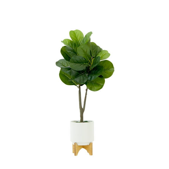 Nearly Natural 33in. Artificial Fiddle Fig with Stand Planter, Green