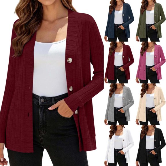 Bxsruta Womens Cardigan Sweaters Long Sleeve Button Down V Neck Casual Knit Outwear