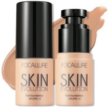 FOCALLURE 2 Pcs Skin Evolution Liquid Foundation, Medium to Full Coverage with Matte Finish,Warm Beige