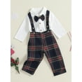 thumbnail image 3 of Suealasg Christmas Newborn Baby Boy Gentleman Outfit Long Sleeve Lapel Neck Romper+ Plaid Suspender Pants + Bow Tie 0 6 9 12 18 Months Infant Boys Fall Winter 3Pcs Clothes Set, 3 of 7