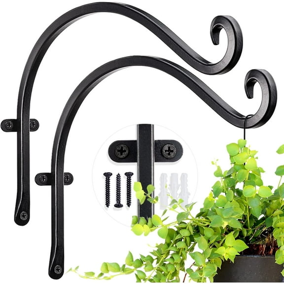 QCQHDU 2 Pack Heavy Duty Outdoor Plant Hangers for Hanging Baskets, 12 Inch Bird Feeder Wall Hooks, Metal Plant Hooks Plant Wall Hooks for Hanging Lantern