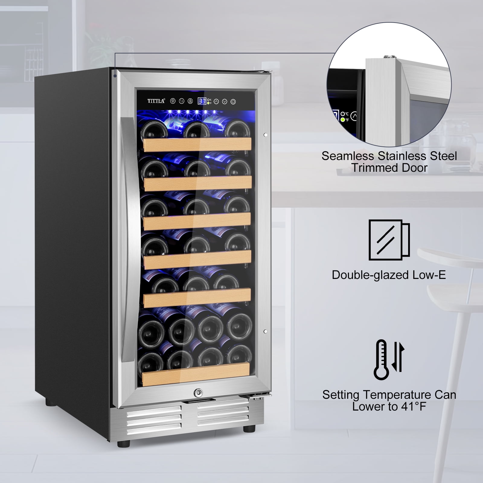 Tittla 15 inch Wine Refrigerators Cooler,30 Bottle Freestanding & Built-in for Home Bar, Apartment