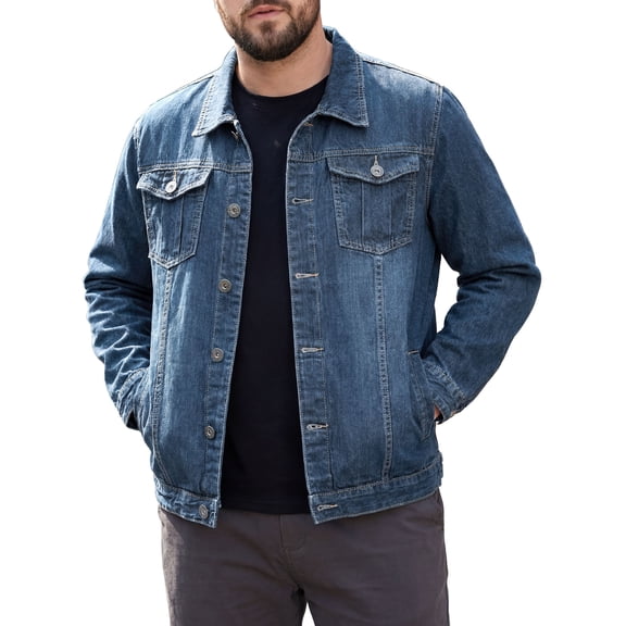 INSPIRE CHIC Men's Denim Jacket Vintage Button Down Spring Trucker Jean Coat M Blue