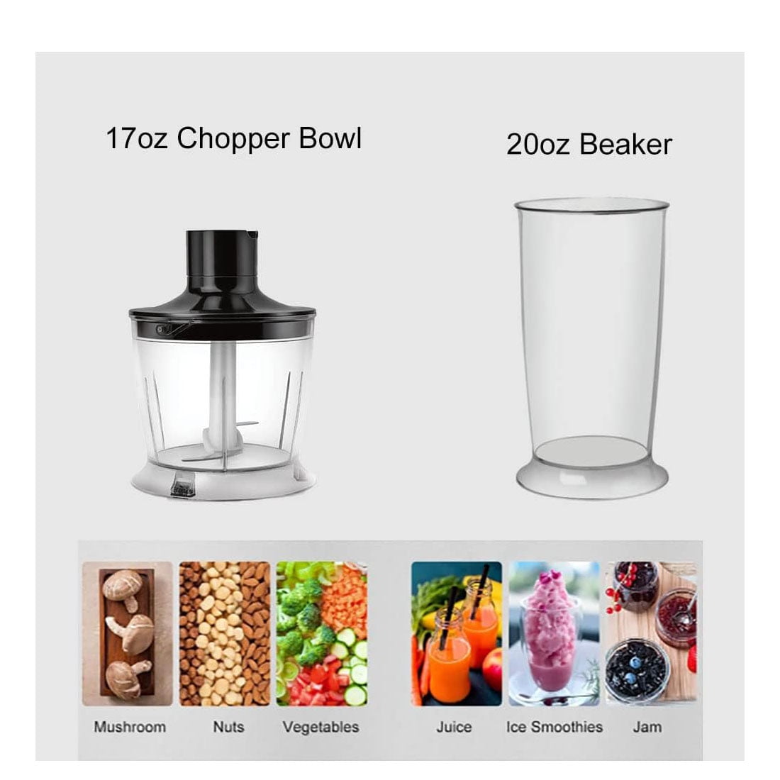 Lp Living Plus 4-in-1 Electric Hand Blender, Powerful 500W Stainless Steel Blender with Whisk, Chopper, Beaker, Easy to Clean, Advanced Noise Reduction